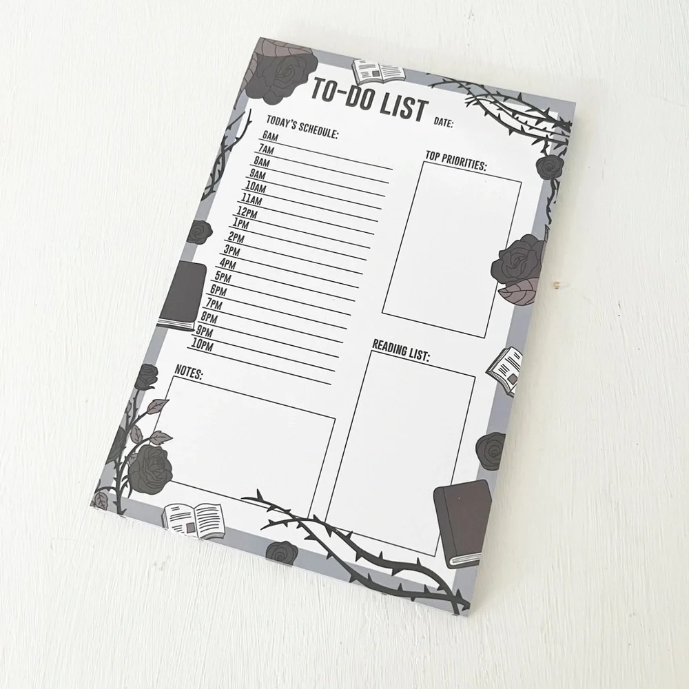 Bookish Box Daily‎ Planner Notepad Gray Dark Academia Gothic Rose To Do List